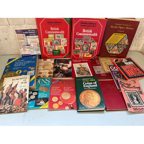 103 - Small selection of books primarily stamp catalogues and coin collecting books (inside Lot 101 dressi... 