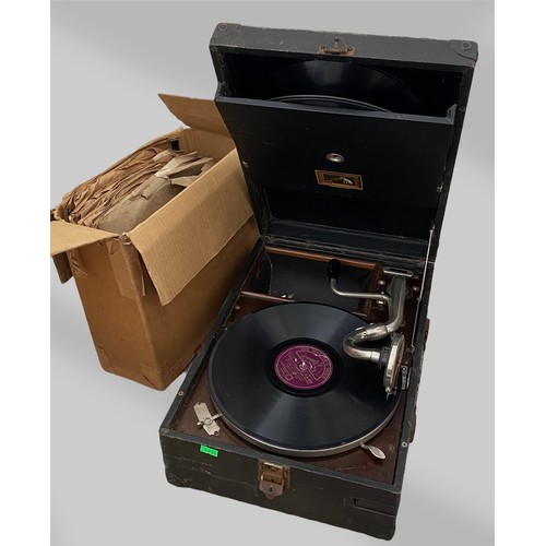 104 - A HMV cased gramaphone with a selection of 78's