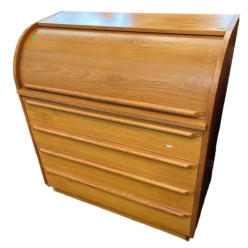 116 - A mid century style Roll top bureau over four drawers measures approx 90cm W x 48cm D x 99xm H