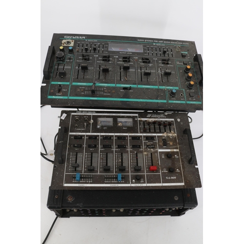 157 - A Soundtech QuickMix 6 amplifier with a Maplin SA-909 mixer and a Genexxa Pre mix Equalizer Mixer. U... 