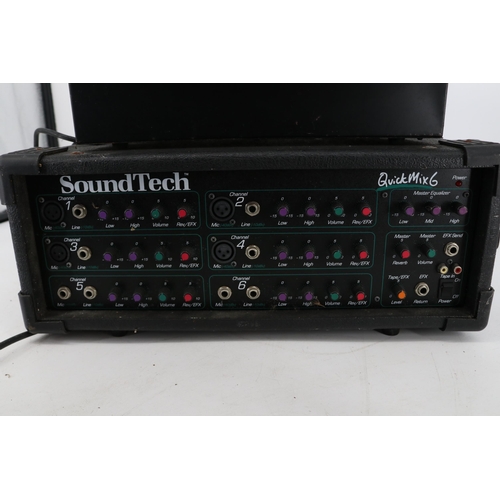 157 - A Soundtech QuickMix 6 amplifier with a Maplin SA-909 mixer and a Genexxa Pre mix Equalizer Mixer. U... 