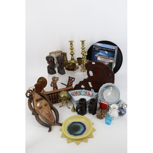 234 - Selection of brassware, wooden items together with two clocks, ceramics, HP External slim multiforma... 