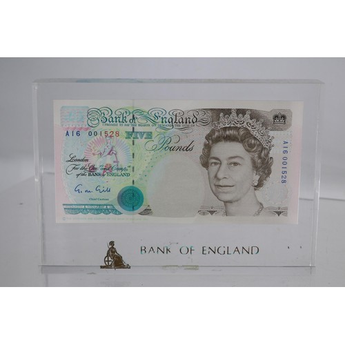 235 - A Bank of England acrylic sealed mint £5 note,together with concorde interest,onboard pack including... 