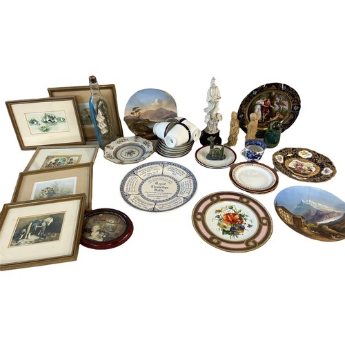 255 - Selection of assorted ceramics,ornaments,antique collectors plates some with stapled repairs,picture... 