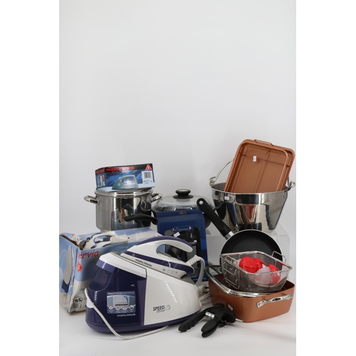 281 - A large quantity of assorted kitchenware items to include some new and boxed some loose irons, sauce... 