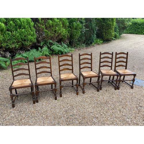 305 - Set of six ladder backed dining chairs with rush seats