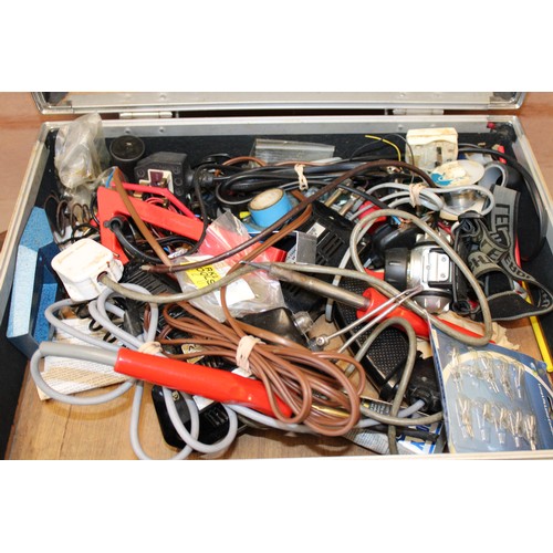 259 - Flight case with mainly electrical components mainly soldering items etc TRADES/SPARES/REPAIRS