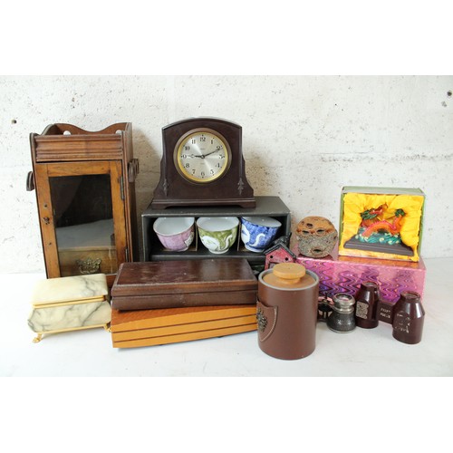 155 - Bakelite clock, pipe humidor and other collectable sundries.