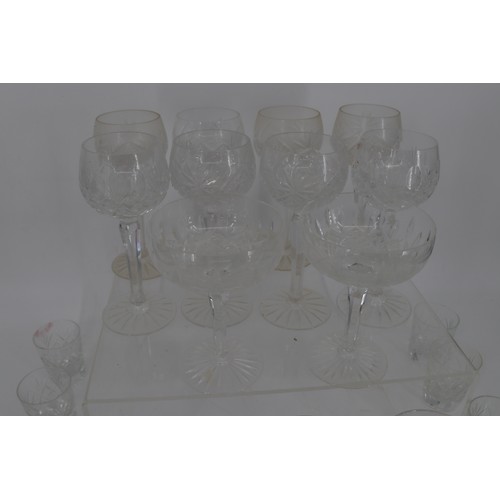 85a - A selection  of cut glass including 8 Hock glasses, 6 Champagne saucers, 24 small tumblers. Inspect.