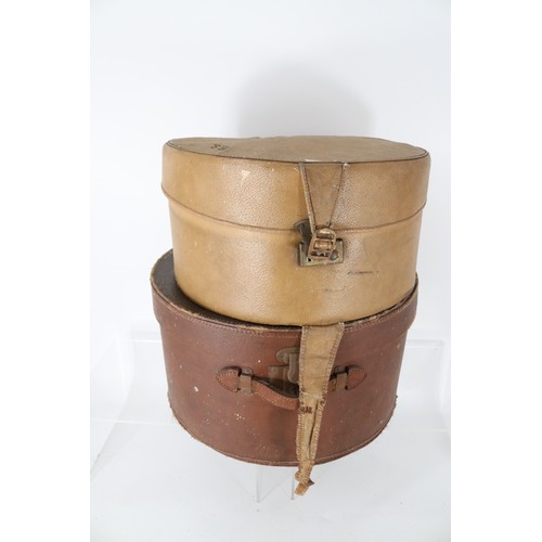 35 - Two vintage hat boxes, vintage hats, fans, vanity items and wool etc