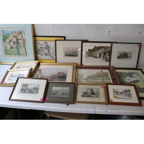 54 - Quantity of pictures and prints of West Malling Kent, together with other framed pictures of Kent an... 