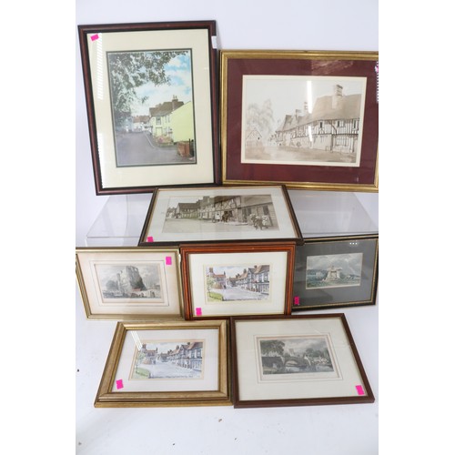 54 - Quantity of pictures and prints of West Malling Kent, together with other framed pictures of Kent an... 