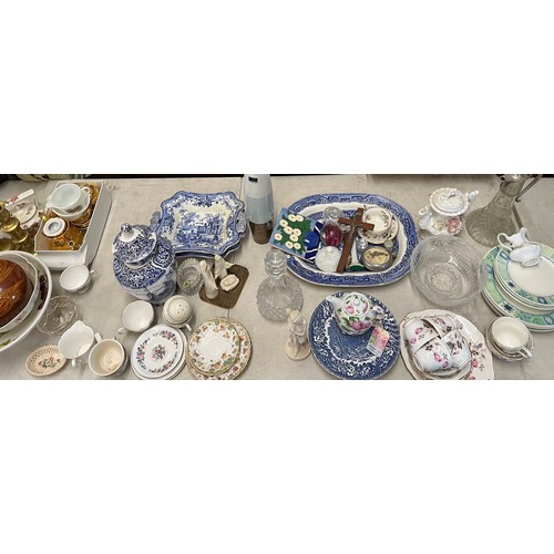 93a - Selection of assorted ceramics, glass, and metal ware to include blue and white lidded pot, Duchess ... 