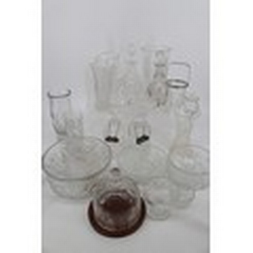 25a - A collection of cut glass including decanters, jugs and an Exbor etched vase (with chip).