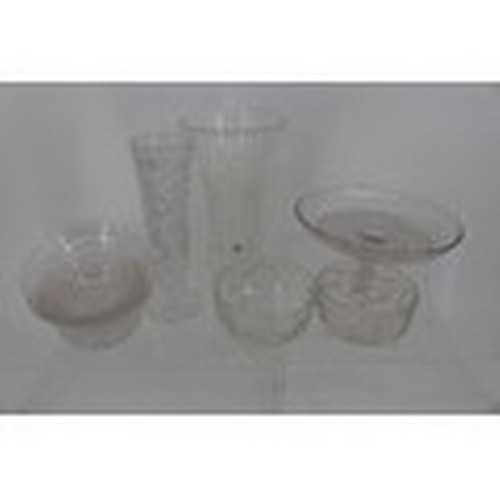 25a - A collection of cut glass including decanters, jugs and an Exbor etched vase (with chip).