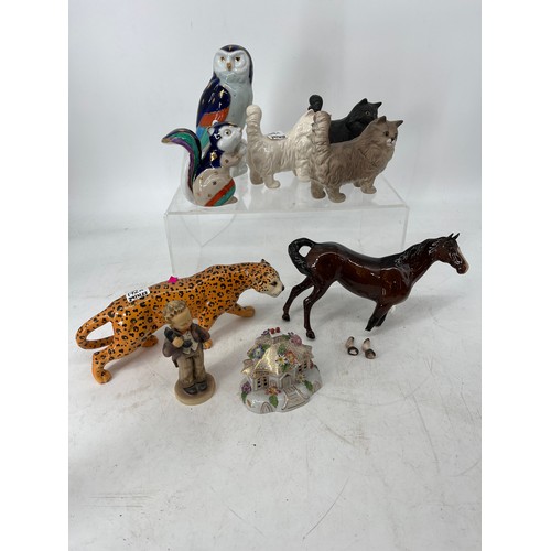 172A - Large Beswick Cheetah,three Beswick cats, Beswick horse(AF) Goebel Statue and other ornaments.