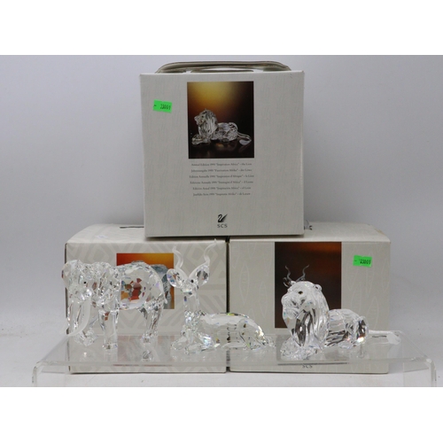 151 - Three boxed Swarovski to include Elephant 1993, Kudu 1994 and Lion 1995