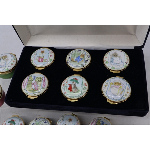 170 - Crummles Beatrix Potter decorated enamel trinket pots. Made exclusively for Royal Doulton. Set of si... 