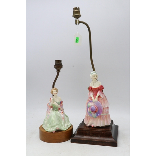 194 - Two lamps with Royal Doulton figures attached together with a pair of bookends with Royal Doulton fi... 