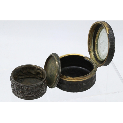 286 - Bronze Chinese pot and cover together with Victorian ladies vanity pot.