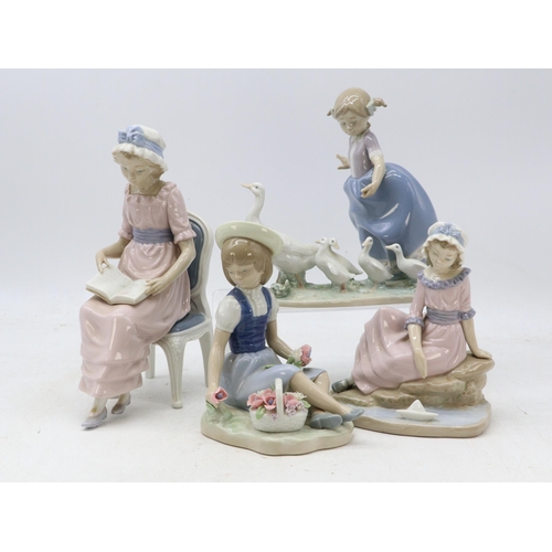 355 - Three Lladro figures and one nao