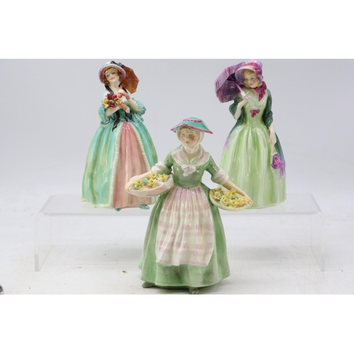 470 - Royal Doulton figurines to include Daffy Down Dilly, HN1463 Miss Demure and HN1490 June