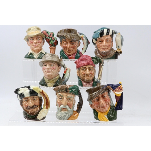 490 - 8 Royal Doulton character jugs to include Robinson Crusoe D6539, The Lumberjack D6613, The Trapper D... 