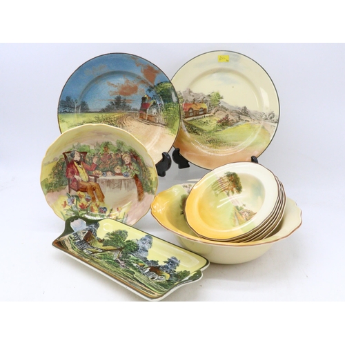 535 - Royal Doulton Old English Inn's charger D6072, Royal Doulton cottage decorated bowls, plates  and Ro... 