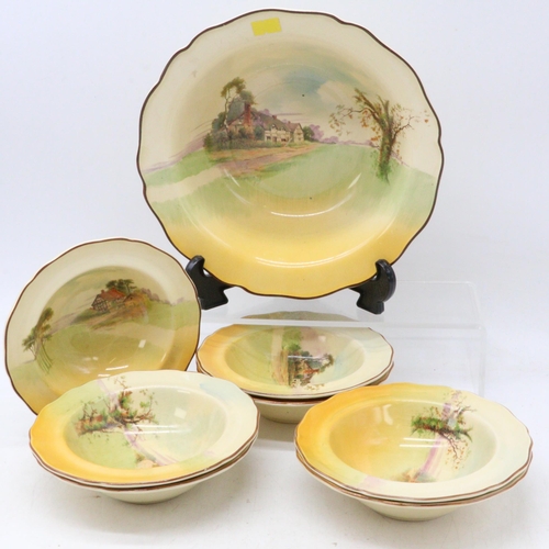 535 - Royal Doulton Old English Inn's charger D6072, Royal Doulton cottage decorated bowls, plates  and Ro... 