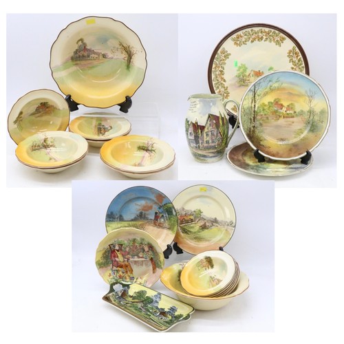 535 - Royal Doulton Old English Inn's charger D6072, Royal Doulton cottage decorated bowls, plates  and Ro... 