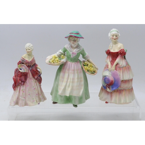 545 - Royal Doulton figurines Veronica HN1517, Fleurette HN1587, and Daffy Down Dilly HN1712.