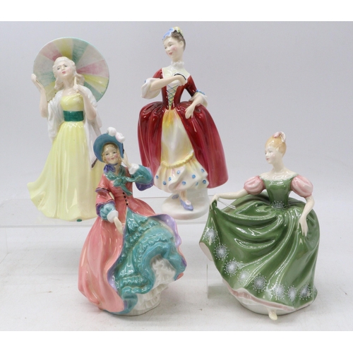 550 - Four Royal Doulton Figurines to include Spring Morning, Michele HN 2234, Jane HN2806 and Masquerade