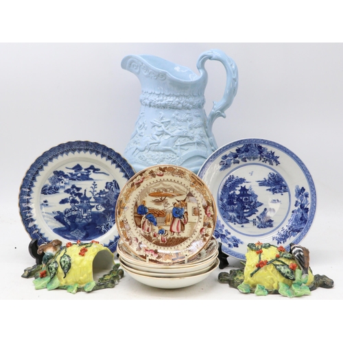 717 - A pair of continental porcelain wall pockets, antique and later chinese and other decorative plates ... 