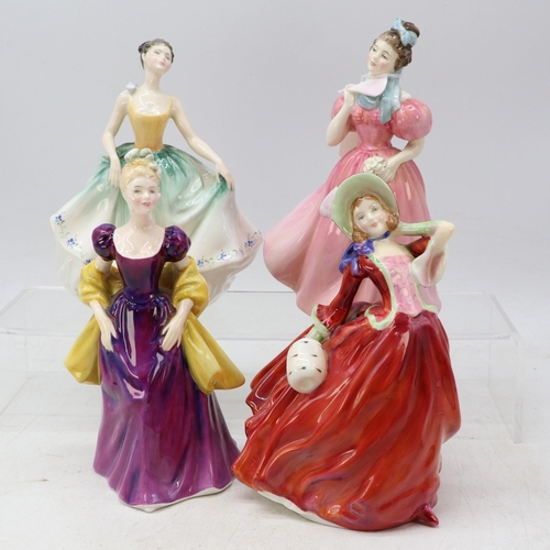 720 - Royal Doulton figurines HN2440 Cynthia together with HN2222 Camellia, HN1934 Autumn Breezes and HN23... 