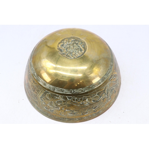 155a - Heavy brass oriental bowl, 24cm diameter