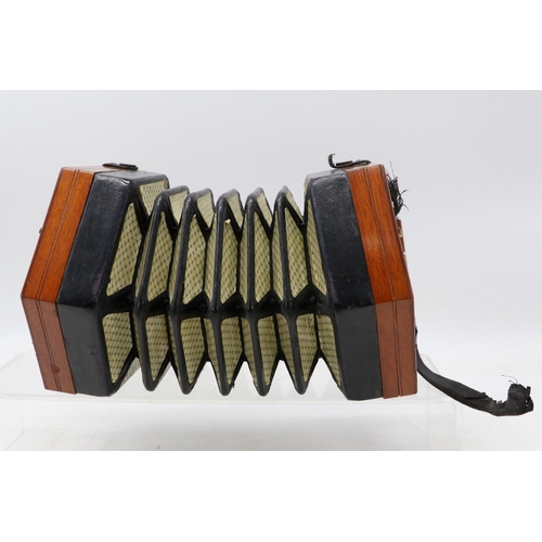 417 - A Lachenal & Co London mahogany 20+1 bone button, 5 bellow concertina in original box