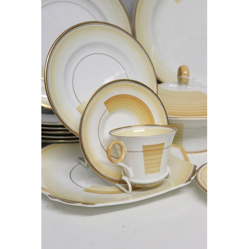 596 - Shelley selection of art deco style tea and dinner wear including 2 lidded tureens, 3 platers of gra... 