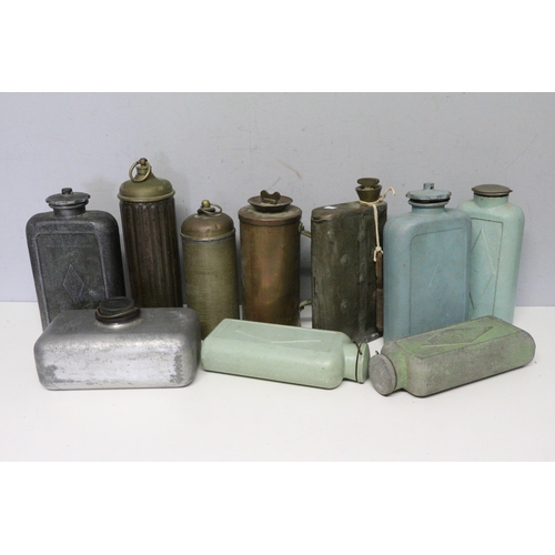 627 - selection of aluminium hot water bottles/warmers together with brass similar