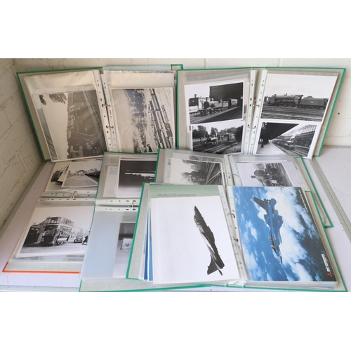 730 - 6x Folders of large photos and ephemera. Trams, ships, steam, aircraft etc.