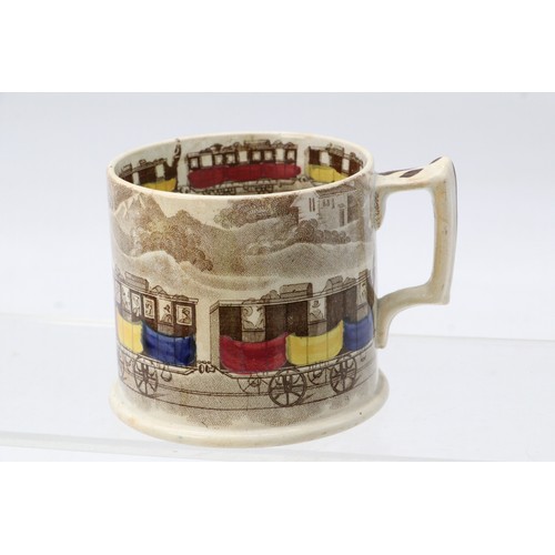 383a - Staffordshire vintage tankard with railway train scene