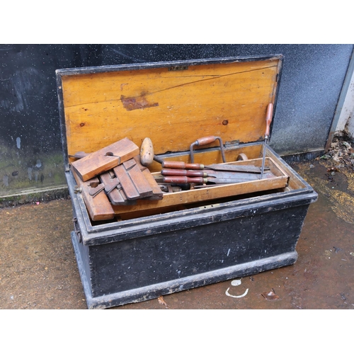11 - Carpenters tool chest containing traditional tools including chisels, planes etc