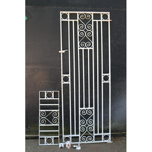13 - White painted heavy wrought iron garden gate with anti climber and hinges and latch measuring approx... 