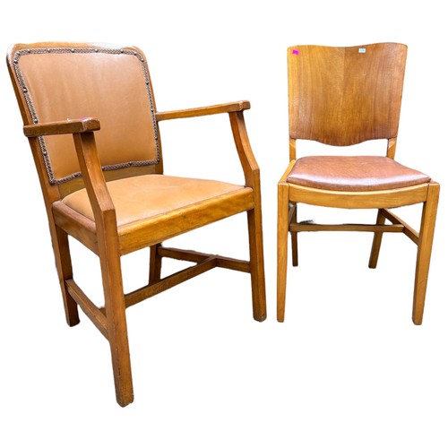 24 - Five utility era dining chairs, consisting of three carvers and two chairs (two shown)
