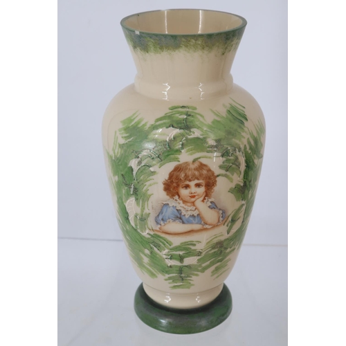 40 - Glass portrait vase, two chips to the rim measuring approx 30cm H