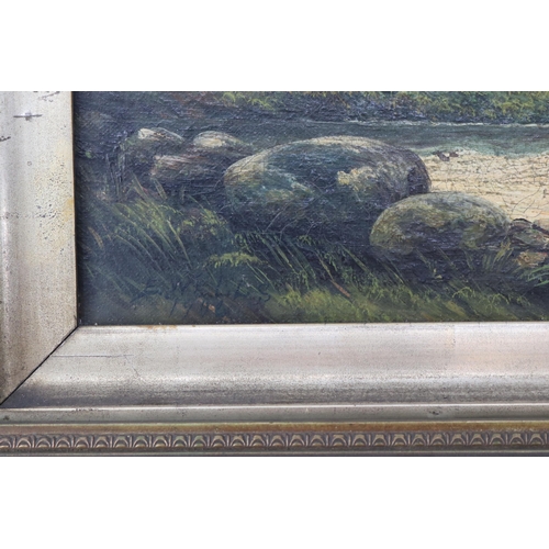 72 - Two oil paintings both dated 1906 by E Wells one image has two cuts to the canvas, each measuring fr... 
