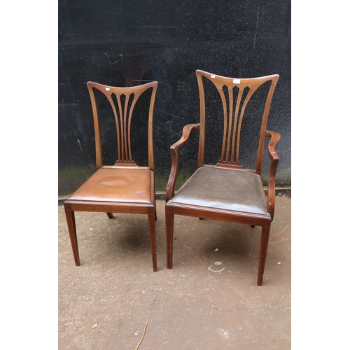 73 - A set of six Edwardian mahogany dining chairs including carvers. Image showing one carver and one ch... 