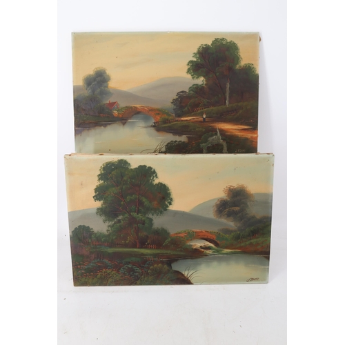78 - A pair of oil on canvas scenes signed J. Cramp - possibly J.D.Cramp b. 1930. Each measure approx' 61... 
