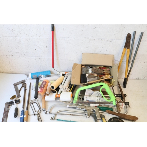 182 - Large selection of tools to include saws, chisels, paint rollers etc (part lot shown)