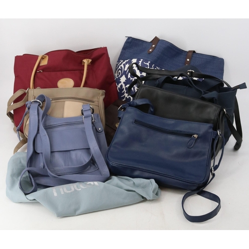 203 - Selection of handbags, some new together with curtain material, pyjamas and umbrella's