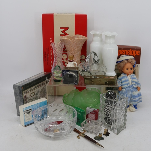 229 - Assortment of items to include Jennifer Andrew Old English sheep dog, brass ware, glassware, coins, ... 